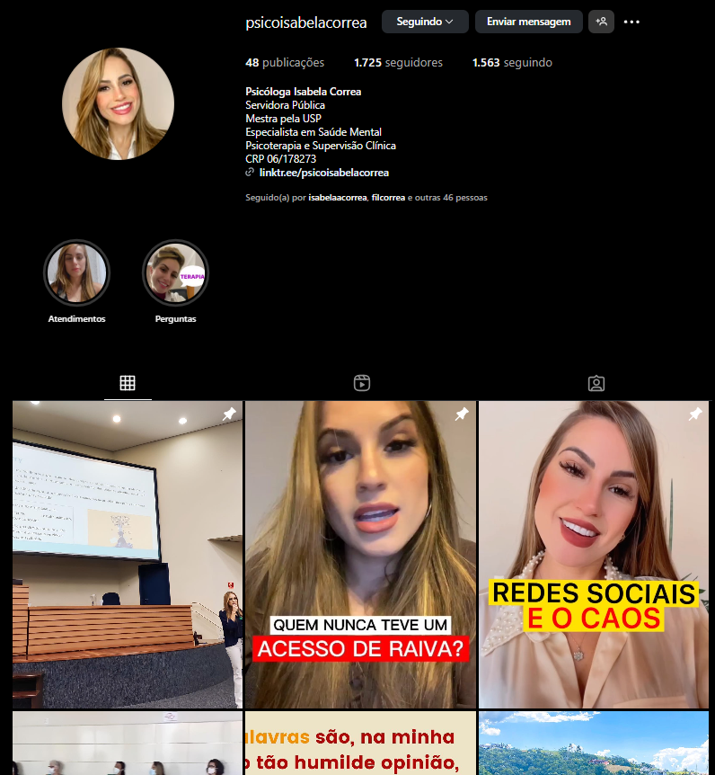 Prévia do perfil no Instagram de Isabela Corrêa